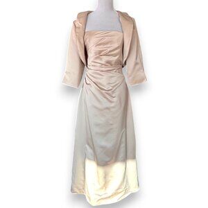 Davids Bridal mother of the bride champagne strapless gown & bolero jacket sz 14